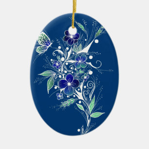Blauwe Bloem Tattoo Keramisch Ornament