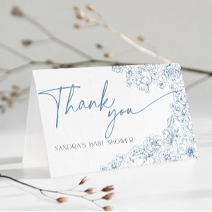 Blauwe bloem Toile de Jouy Baby Shower Dankjewel Bedankkaart