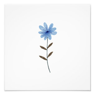 Blauwe Bloem Waterverf Elegante Bloemschilderkunst Foto Afdruk
