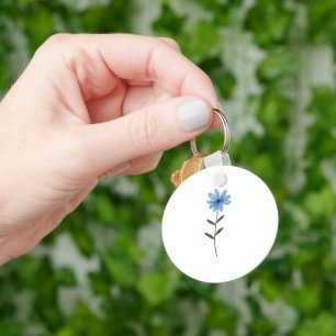 Blauwe Bloem Waterverf Elegante Bloemschilderkunst Sleutelhanger