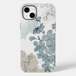 Blauwe bloem waterverf natuurlijke boho clean Case-Mate iPhone 14 plus hoesje
