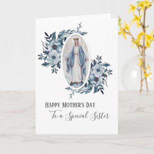 blauwe bloem | zuster | Religieuze Moeder Maria Kaart (Gele Bloem)