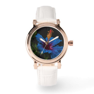 Blauwe Bloembladen: Bloeiende Blauwe Hibiscus Bloe Horloge