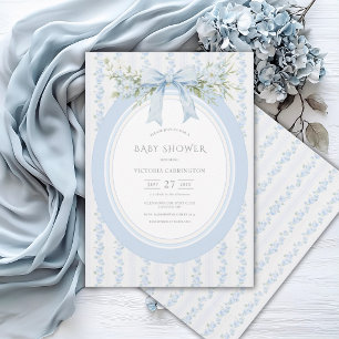Blauwe Bloemboog Vintage Baby Shower Kaart