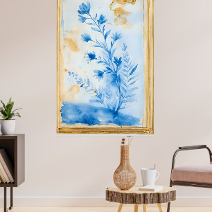 Blauwe bloemcompositie.  Type: Gedecoreerd aan de  Poster