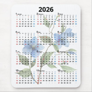 Blauwe Bloemen 2026 Agenda Op Wit Muismat