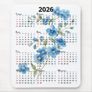 Blauwe Bloemen 2026 Agenda Op Wit Muismat