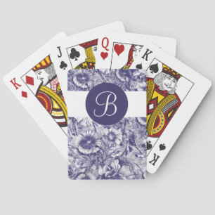 Blauwe bloemen, aangepaste monogram speelkaarten