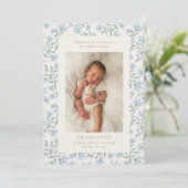 Blauwe bloemen | baby geboorteaankondigingskaart kaart (Staand voorkant)