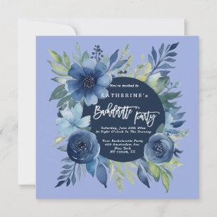 Blauwe Bloemen Bachelorette Party Uitnodigingen