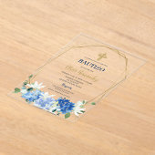 Blauwe Bloemen Bautizo Spaanse Uitnodiging Acryl Uitnodigingen (Laagn)