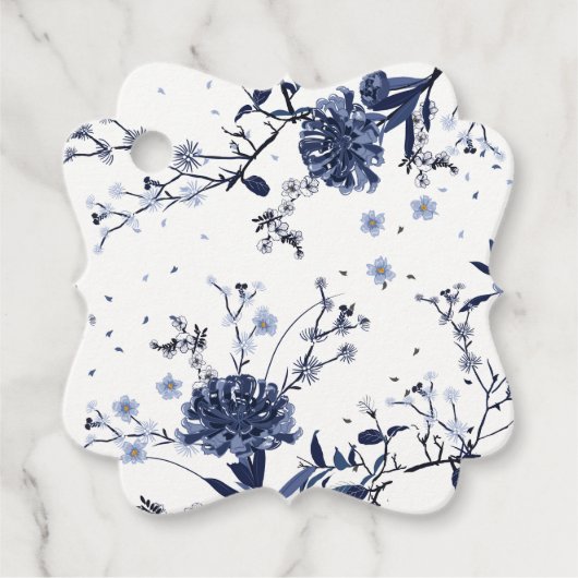 Blauwe bloemen bedankjes labels (Voorkant)