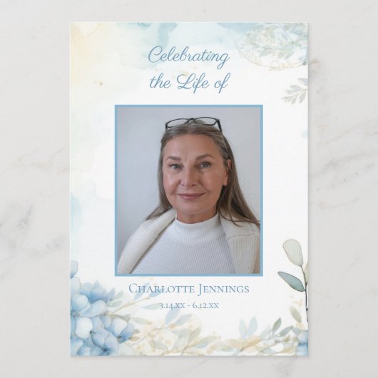 Blauwe Bloemen Begrafenis Gedenkteken Orde van Ser Programma (Voorkant)