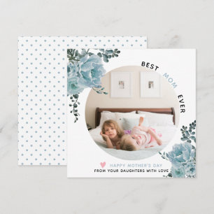 Blauwe bloemen Beste mam ooit Moederdag foto Holi Feestdagenkaart