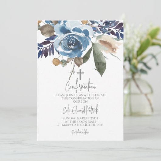 Blauwe bloemen bevestiging kaart (Staand voorkant)