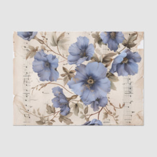 Blauwe bloemen bloemenblad muziek ephemera tissuepapier