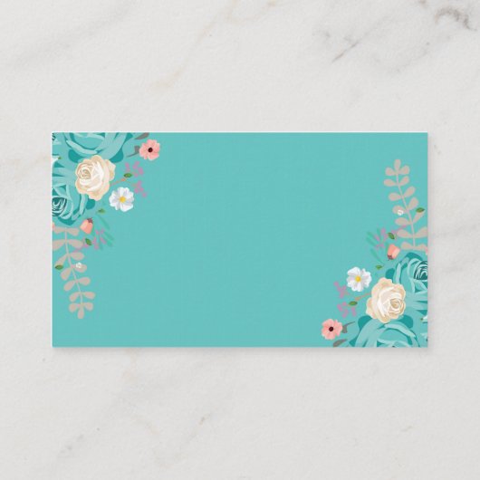 Blauwe bloemen bloemenbruiloft Website Details Informatiekaartje (Achterkant)