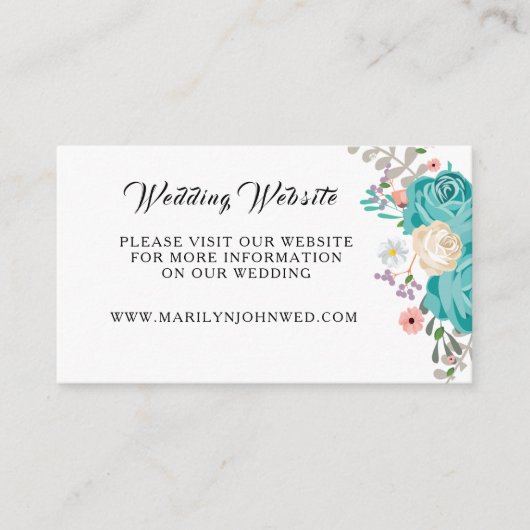 Blauwe bloemen bloemenbruiloft Website Details Informatiekaartje (Voorkant)