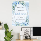 Blauwe bloemen boho vrijgezellenfeest countdown te poster (Thuiskantoor)