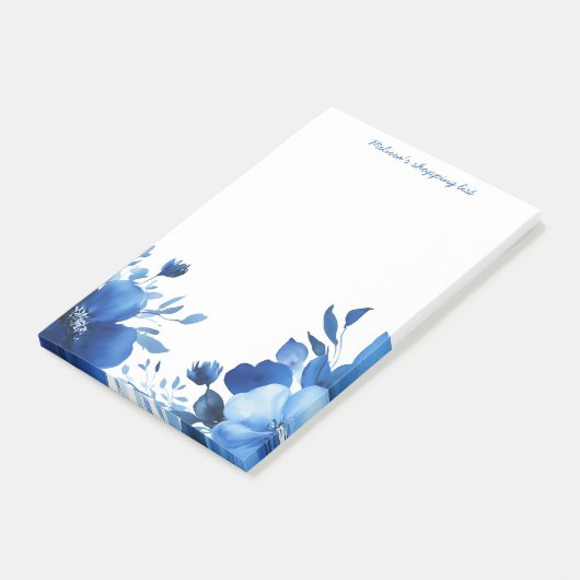 Blauwe Bloemen Boodschappenlijst Aangepast Post-it® Notes (Schuin)