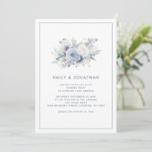 Blauwe Bloemen Border QR Huwelijksavond Feest Kaart (Staand voorkant)