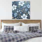 Blauwe Bloemen Botanisch Patroon AI Digitale Wandk Canvas Afdruk (Insitu (Slaapkamer))