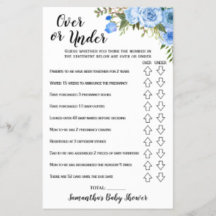 Blauwe bloemen boven of onder Baby shower Flyer