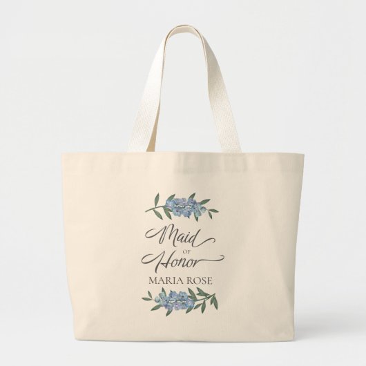 Blauwe Bloemen Bruidsmeisje van Eer Custom Grote Tote Bag (Voorkant)