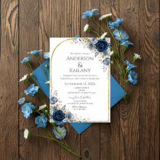 Blauwe Bloemen Bruiloft Kaart