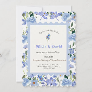 Blauwe Bloemen bruiloft uitnodiging. Kaart