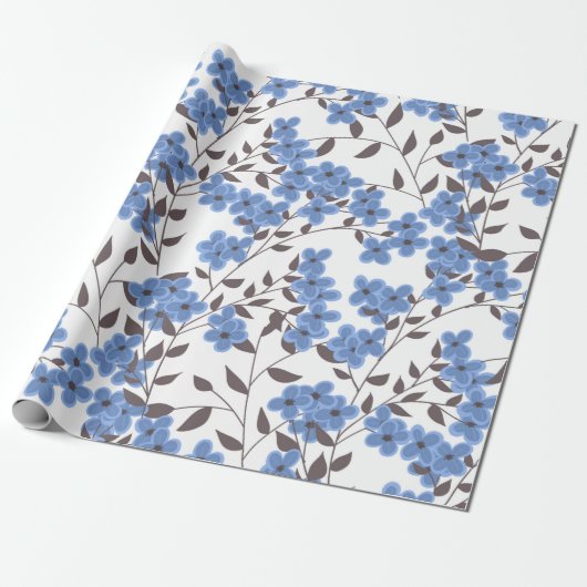Blauwe bloemen cadeaupapier (Uitgerold)