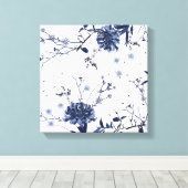 Blauwe bloemen canvas afdruk (Insitu (Houten vloer))