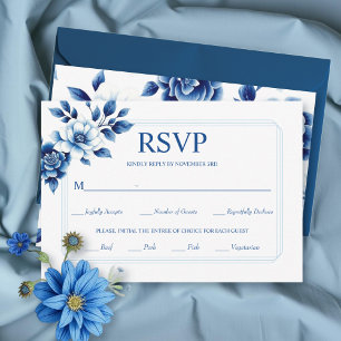 Blauwe bloemen Chinoiserie en drievoudige grens br RSVP Kaartje