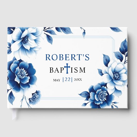 Blauwe bloemen Chinoiserie en drievoudige grens Do Gastenboek (Voorkant)