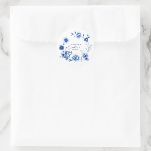 Blauwe bloemen Chinoiserie jongen bloemendoop Ronde Sticker (Tas)