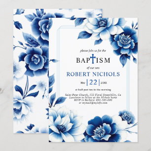 Blauwe bloemen Chinoiserie met driedubbele rand Do Kaart