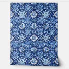 Blauwe bloemen Chinoiserie patroon Behang