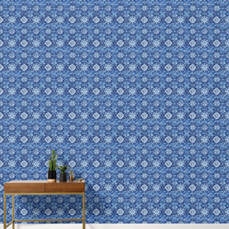 Blauwe bloemen Chinoiserie patroon Behang