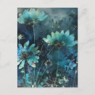 Blauwe Bloemen Cyanotype Gemengde Media Briefkaart