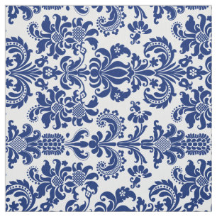 Blauwe Bloemen Damasks Aangepaste Gele Achtergrond Stof
