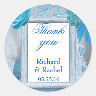 Blauwe Bloemen Dank u Ronde Sticker