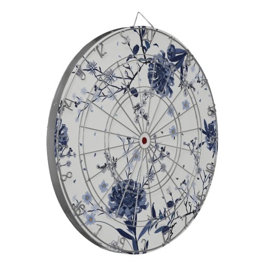 Blauwe bloemen dartbord (Voorkant Links)