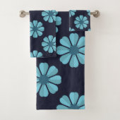 Blauwe bloemen donker Towel Bad Handdoek (Insitu)