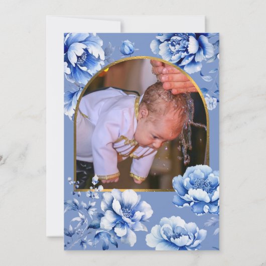 Blauwe bloemen doop Dank u kaart (Achterkant)