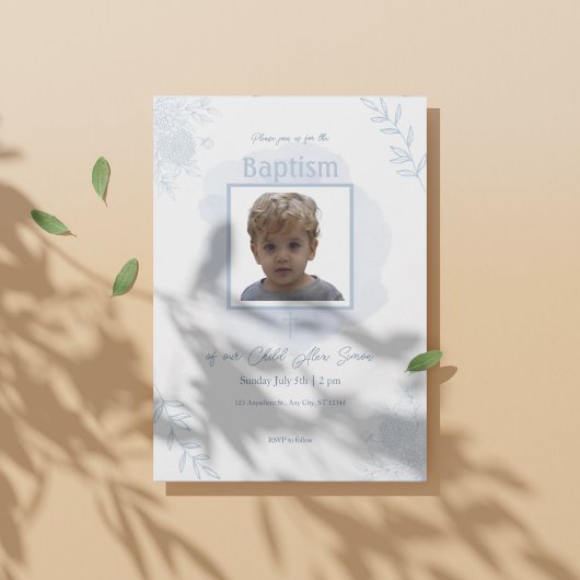 Blauwe Bloemen Doop – Klassiek en Elegant Kaart