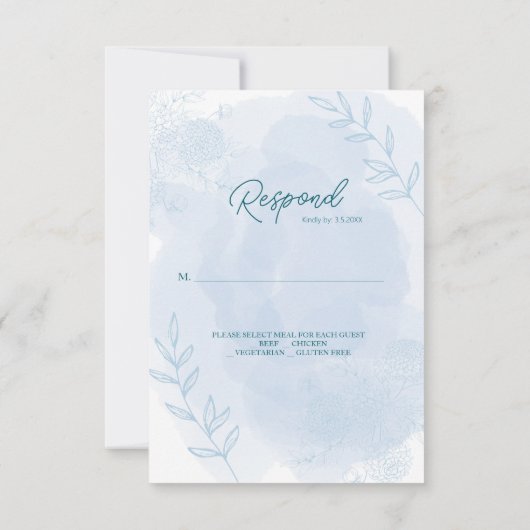 Blauwe Bloemen Doop – Klassiek en Elegant RSVP Kaartje (Achterkant)