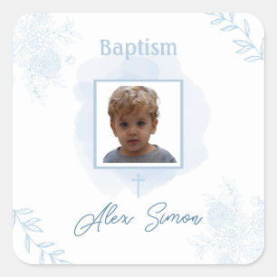 Blauwe Bloemen Doop – Klassiek en Elegant Vierkante Sticker
