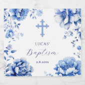 Blauwe bloemen doop sparkling wijnetiket (Enkel label)