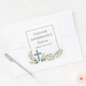 Blauwe Bloemen Doop Sticker Labels (Envelop)