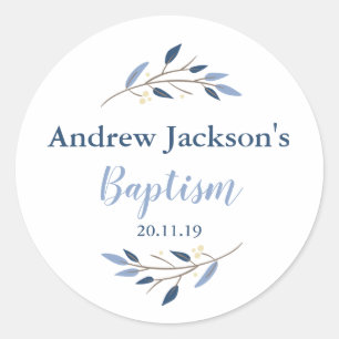 Blauwe Bloemen Doop Sticker Labels